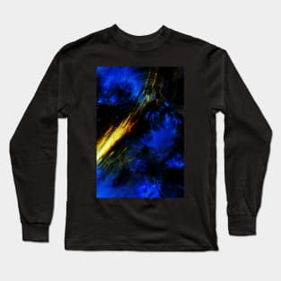 Shooting Star in the Night Sky Abstract Blue and Black Artwork Long Sleeve T-Shirt